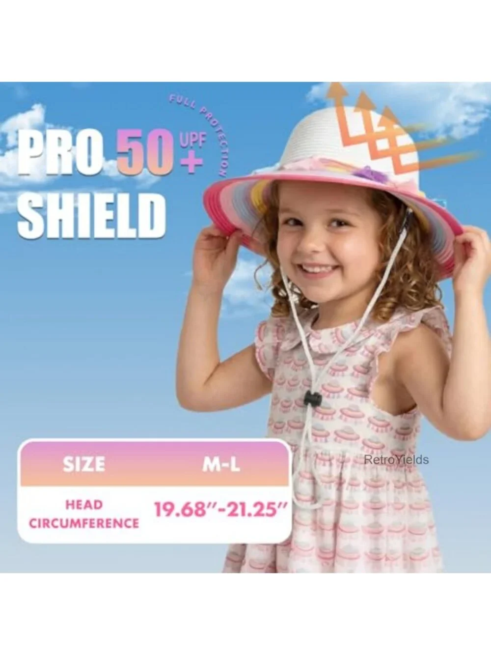 Girls Sun Straw Hat UPF 50+ Wide Brim with Tassels